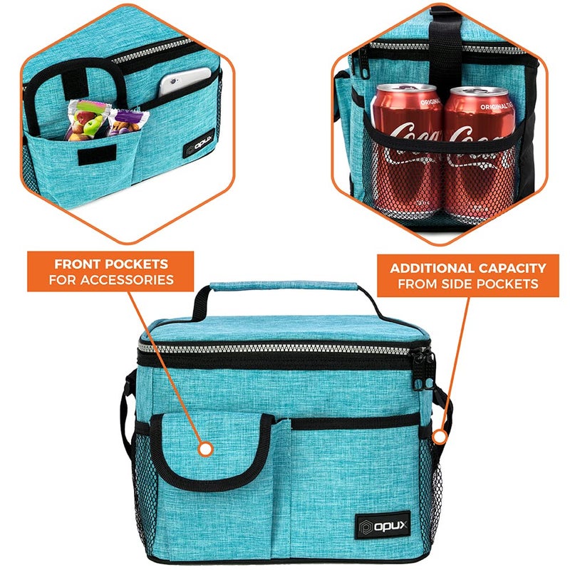 opux Insulated Lunch Bag for Men Women, Leakproof Sea Blue Lunch Box for Work, Portable Soft Lunch Cooler Bag with Shoulder Strap, Adult Lunchbox Lunch Pail for Kid Boy Girl School, 14 Can/8L - Image 4